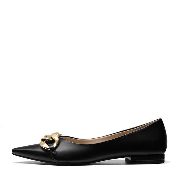 Chain Pointed Toe Ballet Flats - BLACK PU - 2